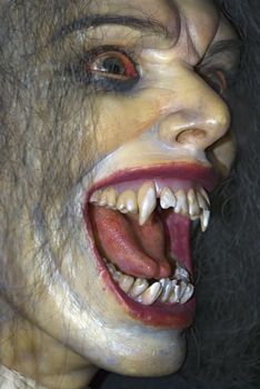 The face of the vampire. A wax figure of the woman - the vampire