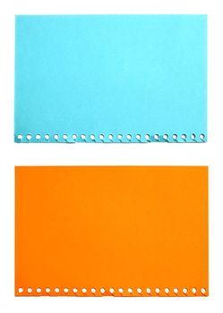 empty sheet of orange and blue paper isolated on white