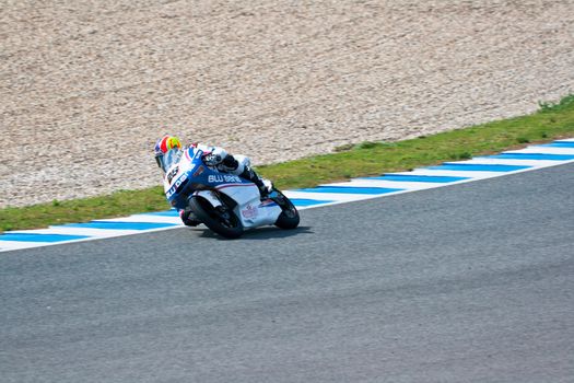 JEREZ DE LA FRONTERA, SPAIN - MAR 5: Moto2 motorcyclist Maverick Viñales takes a curve in the MotoGP Official Trainnig on Mar 5, 2011 in Jerez de la Frontera, Spain