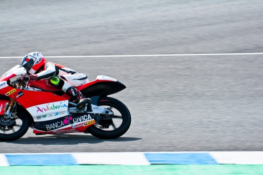 JEREZ DE LA FRONTERA, SPAIN - MAR 5: Moto2 motorcyclist Miguel Oliveira races in the MotoGP Official Trainnig on Mar 5, 2011 in Jerez de la Frontera, Spain