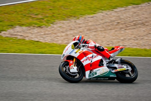 JEREZ DE LA FRONTERA, SPAIN - MAR 5: Moto2 pilot Stefan Bradl races on the official training of the world championship of MotoGP on Mar 5, 2011, in Jerez de la Frontera, Spain