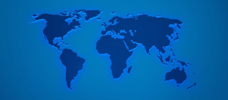 World map render 3D with shadow in blue color