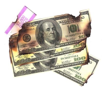 100 dollar bills burned financial loss recession depression risk