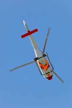 CADIZ, SPAIN-SEP 12: Helicopters of the Patrulla Aspa taking part in an exhibition on the 3rd airshow of Cadiz on Sep 12, 2010, in Cadiz, Spain