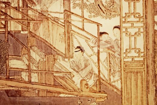 Old illustration of Chinese immigrants in Guadalupe.