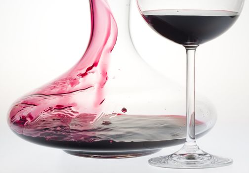 wine glass and carafe with red wine