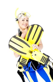 portrait of young woman wearing neoprene with snorkeling equipment