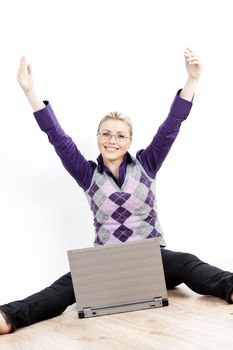 sitting young businesswoman with a notebook