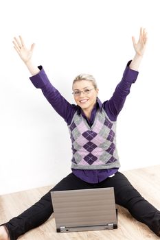 sitting young businesswoman with a notebook