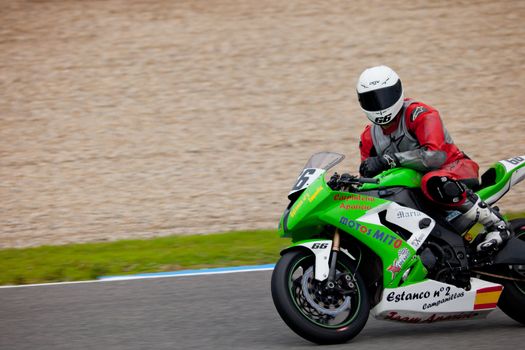 JEREZ DE LA FRONTERA, SPAIN - NOV 20: Stock Extreme motorcyclist Andres Aparicio races in the CEV championship on Nov 20, 2010, in Jerez de la Frontera, Spain