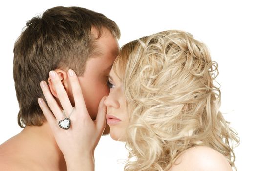 Beauty man and woman - lovers closeup portraits