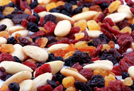 Dried fruits and nuts collection on a white background