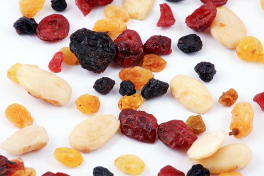 Dried fruits and nuts collection on a white background