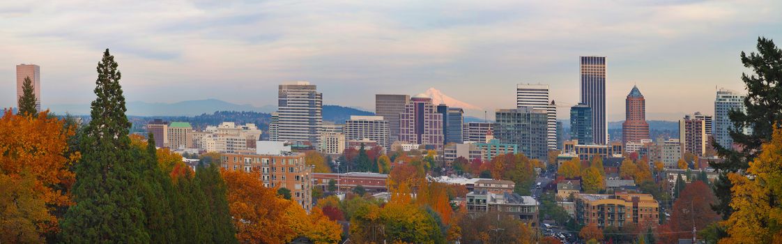 Portland Oregon City Skyline and Mount Hood in the Fall Panorama