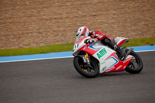 JEREZ DE LA FRONTERA, SPAIN - NOV 20: 125cc motorcyclist Kevin Szalai races in the CEV championship on Nov 20, 2010, in Jerez de la Frontera, Spain