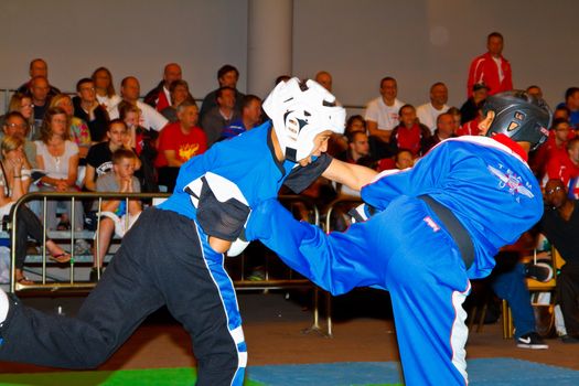 CHICLANA DE LA FRONTERA, SPAIN-NOV 05: Unidentified players compete in the 3rd World Karate and Kickboxing Council championship  on Nov 05, 2011, in Chiclana de la Frontera,  Spain