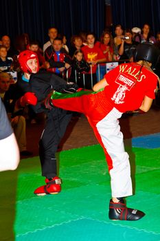 CHICLANA DE LA FRONTERA, SPAIN-NOV 05: Unidentified players compete in the 3rd World Karate and Kickboxing Council championship  on Nov 05, 2011, in Chiclana de la Frontera,  Spain