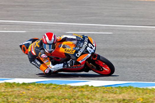 JEREZ DE LA FRONTERA, SPAIN - APR 17: 125cc motorcyclist Alex Rins takes a curve in the CEV Championship race on April 17, 2011 in Jerez de la Frontera, Spain.