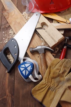 carpenter's tools on a workbench 