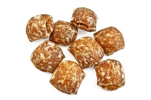 Several cakes with fillings and white glaze is isolated on a white background