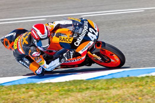 JEREZ DE LA FRONTERA, SPAIN - APR 17: 125cc motorcyclist Alex Rins takes a curve in the CEV Championship race on April 17, 2011 in Jerez de la Frontera, Spain.