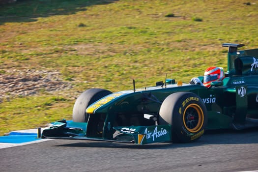 JEREZ DE LA FRONTERA, SPAIN - FEB 10: Jarno Trulli of Team Lotus F1 races on training session on February 10 , 2011, in Jerez de la Frontera , Spain
