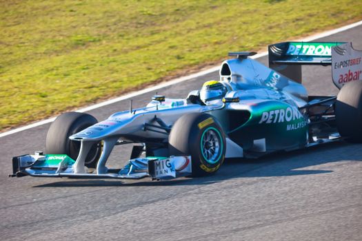 JEREZ DE LA FRONTERA, SPAIN - FEB 10: Nico Rosberg of Mercedes F1 races on training session on February 10 , 2011, in Jerez de la Frontera , Spain