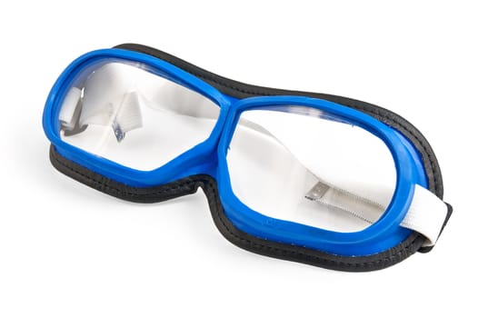 Goggles black and blue with a white belt isolated on a white background