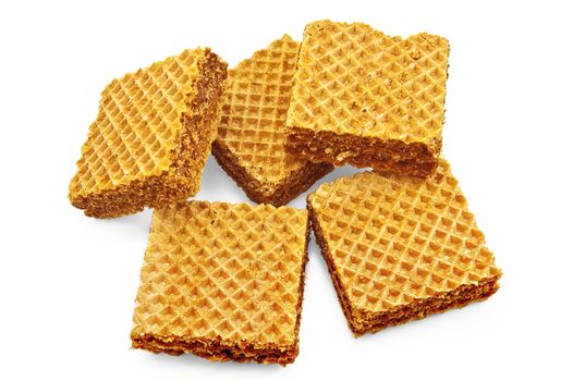 Several golden waffles isolated on a white background