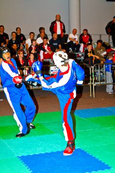 CHICLANA DE LA FRONTERA, SPAIN-NOV 05: Unidentified players compete in the 3rd World Karate and Kickboxing Council championship  on Nov 05, 2011, in Chiclana de la Frontera,  Spain