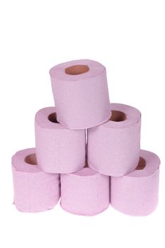 Roll of the pink toilet paper, isolated on white