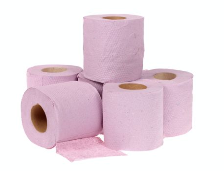 Roll of the pink toilet paper, isolated on white