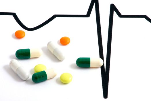 Macro of pills lying on ECG diagram