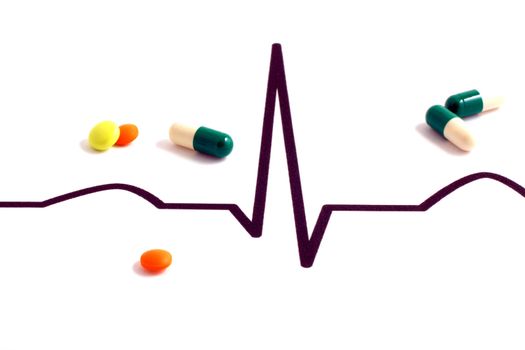 Macro of pills lying on ECG diagram