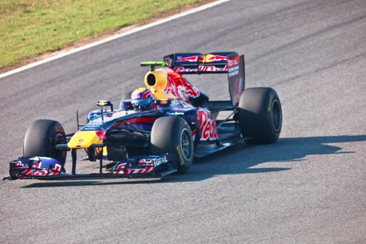 JEREZ DE LA FRONTERA, SPAIN - FEB 10: Mark Webber of Red
Bull Racing F1 races on training sesssion on  February 10 , 2011, in Jerez de la Frontera , Spain