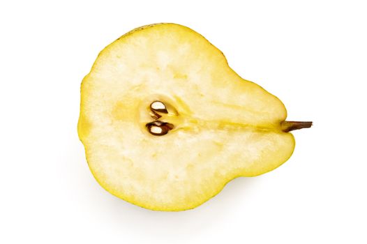 Half sliced pears isolated on a white background