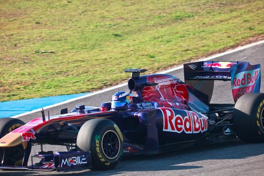 JEREZ DE LA FRONTERA, SPAIN - FEB 10: Daniel Ricciardo of Toro Rosso F1 races on training session on February 10 , 2011, in Jerez de la Frontera , Spain