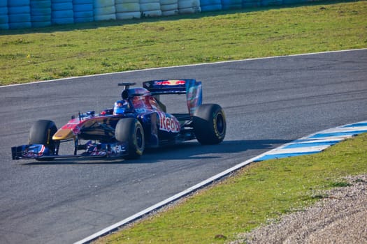 JEREZ DE LA FRONTERA, SPAIN - FEB 10: Daniel Ricciardo of Toro Rosso F1 races on training session on February 10 , 2011, in Jerez de la Frontera , Spain