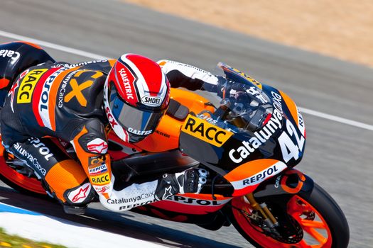 JEREZ DE LA FRONTERA, SPAIN - APR 17: 125cc motorcyclist Alex Rins takes a curve in the CEV Championship race on April 17, 2011 in Jerez de la Frontera, Spain.