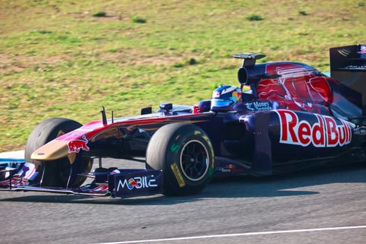 JEREZ DE LA FRONTERA, SPAIN - FEB 10: Daniel Ricciardo of Toro Rosso F1 races on training session on February 10 , 2011, in Jerez de la Frontera , Spain