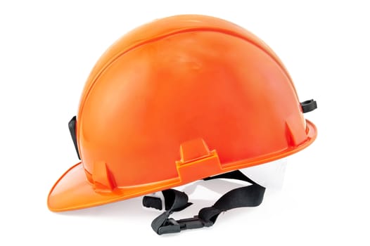 The orange helmet is isolated on a white background