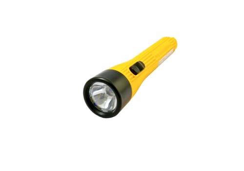 Yellow flashlight isolated on white background.