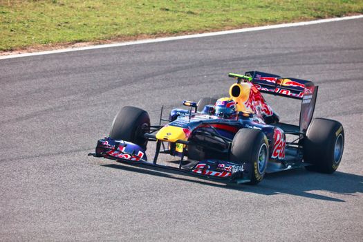 JEREZ DE LA FRONTERA, SPAIN - FEB 10: Mark Webber of Red
Bull Racing F1 races on training sesssion on  February 10 , 2011, in Jerez de la Frontera , Spain