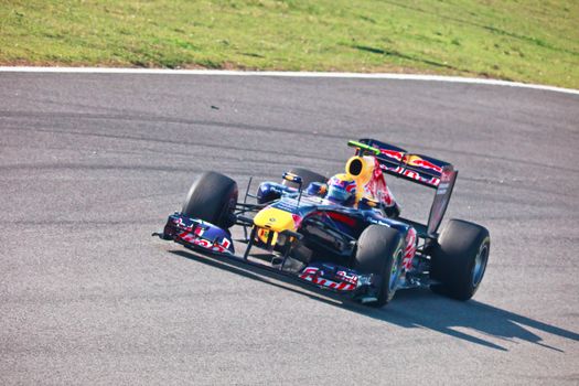 JEREZ DE LA FRONTERA, SPAIN - FEB 10: Mark Webber of Red
Bull Racing F1 races on training sesssion on  February 10 , 2011, in Jerez de la Frontera , Spain