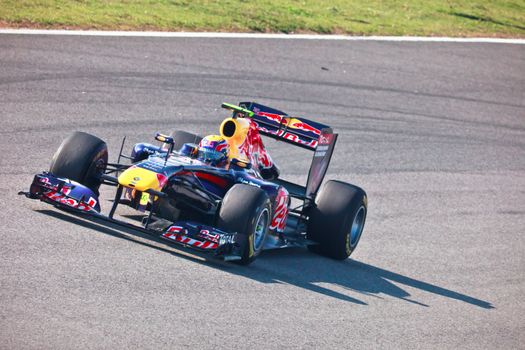 JEREZ DE LA FRONTERA, SPAIN - FEB 10: Mark Webber of Red
Bull Racing F1 races on training sesssion on  February 10 , 2011, in Jerez de la Frontera , Spain