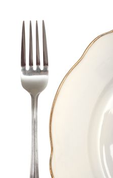 fork and plate, photo on the white background