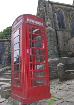 A Traditional British Telephone Box in the Yorkshire Village of Haworth