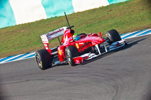 JEREZ DE LA FRONTERA, SPAIN - FEB 10: Felipe Massa of Ferrari F1 races on training session on February 10 , 2011, in Jerez de la Frontera , Spain
