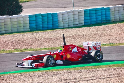 JEREZ DE LA FRONTERA, SPAIN - FEB 10: Felipe Massa of Ferrari F1 races on training session on February 10 , 2011, in Jerez de la Frontera , Spain