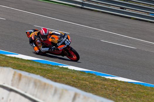 JEREZ DE LA FRONTERA, SPAIN - APR 17: 125cc motorcyclist Alex Rins takes a curve in the CEV Championship race on April 17, 2011 in Jerez de la Frontera, Spain.